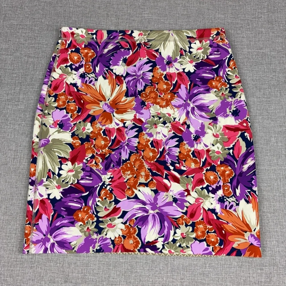 J. McLaughlin Skirt Womens Large Floral Knit Knee Length Pencil Stretch